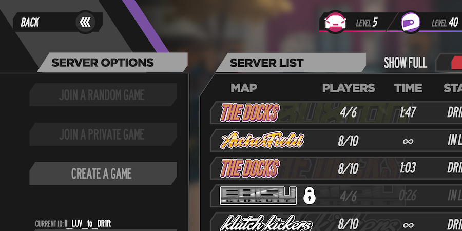 DRIFT RUNNER SERVER UI
